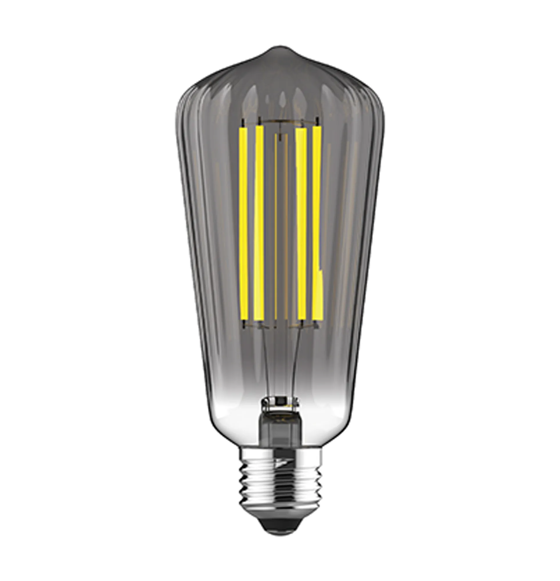 4300451  Classic Style LED Tradition Tip/S ST64 E27 Dimmable 6.5W 2100K Extra Warm White Smoke Ripple Glass